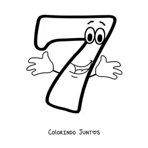 Desenho para colorir do número 7 animado dançando para crianças
