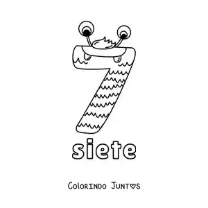 Desenho para colorir do número 7 em forma de monstro animado de Halloween
