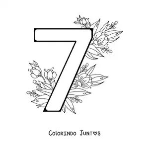 Desenho para colorir do número 7 decorado com flores