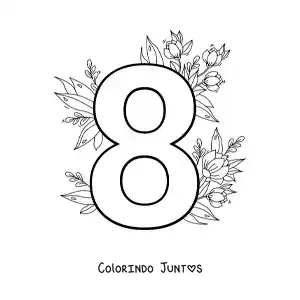 Desenho para colorir do número 8 decorado com flores
