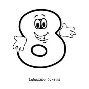 Desenho para colorir do número 8 animado dançando para crianças