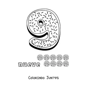 Desenho para colorir do número 9 grande para crianças da pré-escola