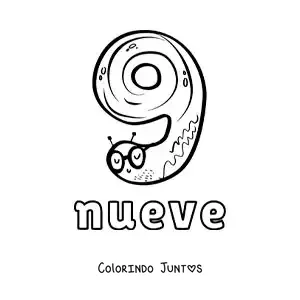 Desenho para colorir do número 9 em forma de monstro animado de Halloween