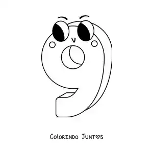 Desenho para colorir do número 9 animado infantil