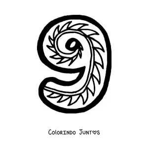 Desenho para colorir do número 9 grande para crianças da pré-escola