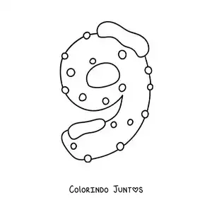 Desenho para colorir do número 9 decorado para crianças