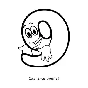 Desenho para colorir do número 9 animado dançando para crianças