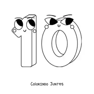 Desenho para colorir do número 10 animado infantil