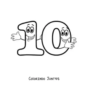 Desenho para colorir do número 10 animado dançando para crianças