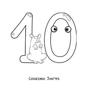 Desenho para colorir do número 10 animado divertido
