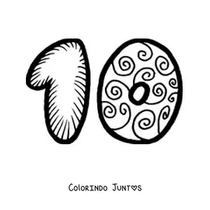 Desenho para colorir do número 10 grande para crianças da pré-escola
