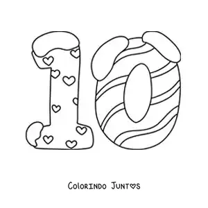 Desenho para colorir do número 10 decorado para crianças