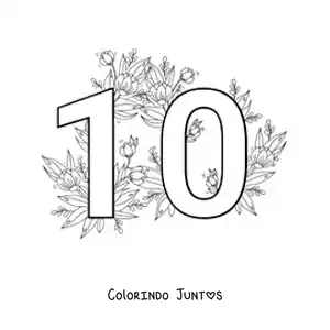 Desenho para colorir do número 10 decorado com flores
