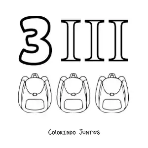 Desenho para colorir de ficha do 3 em algarismos romanos com desenhos animados
