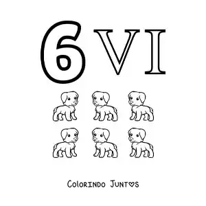 Desenho para colorir de ficha do 6 em algarismos romanos com desenhos animados
