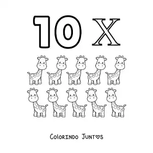 Desenho para colorir de ficha do 10 em algarismos romanos com desenhos animados