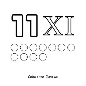 Desenho para colorir de ficha do 11 em algarismos romanos com desenhos animados