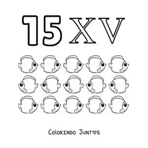 Desenho para colorir de ficha do 15 em algarismos romanos com desenhos animados