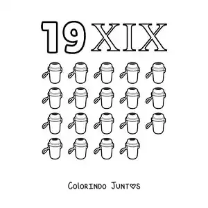 Desenho para colorir de ficha do 19 em algarismos romanos com desenhos animados