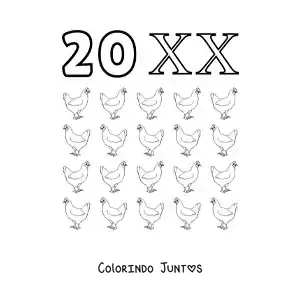 Desenho para colorir de ficha do 20 em algarismos romanos com desenhos animados