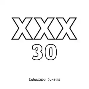 Desenho para colorir de ficha do 30 em algarismos romanos com desenhos animados