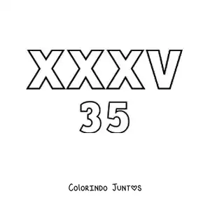 Desenho para colorir de ficha do 35 em algarismos romanos com desenhos animados
