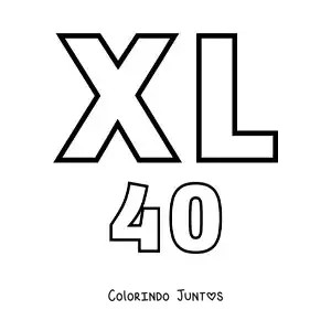 Desenho para colorir de ficha do 40 em algarismos romanos com desenhos animados
