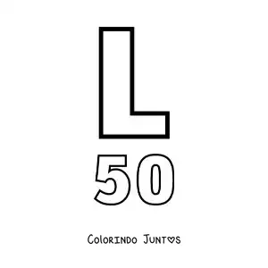 Desenho para colorir de ficha do 50 em algarismos romanos com desenhos animados