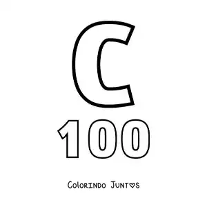 Desenho para colorir de ficha do 100 em algarismos romanos com desenhos animados
