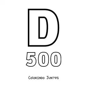 Desenho para colorir de ficha do 500 em algarismos romanos com desenhos animados