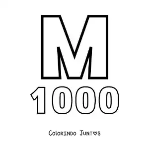 Desenho para colorir de ficha do 1000 em algarismos romanos com desenhos animados
