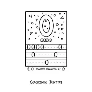 Desenho para colorir de atividade para aprender o numero 0 em ingles