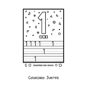 Desenho para colorir de atividade para aprender o numero 1 em ingles
