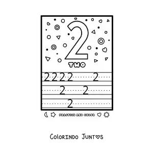 Desenho para colorir de atividade para aprender o numero 2 em ingles