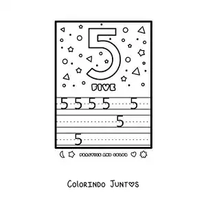 Desenho para colorir de atividade para aprender o numero 5 em ingles