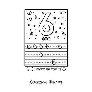 Desenho para colorir de atividade para aprender o numero 6 em ingles