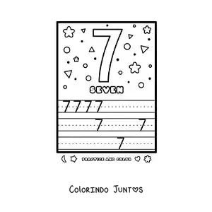 Desenho para colorir de atividade para aprender o numero 7 em ingles