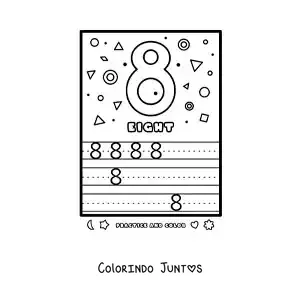 Desenho para colorir de atividade para aprender o numero 8 em ingles