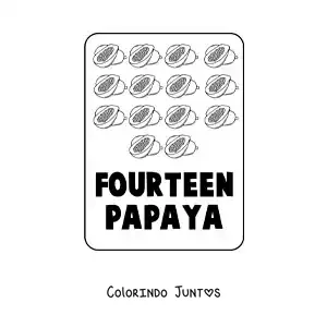 Desenho para colorir do numero 14 em ingles com frutas