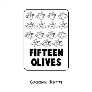 Desenho para colorir do numero 15 em ingles com frutas