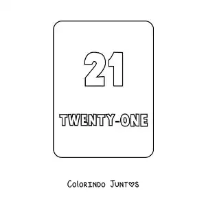 Desenho para colorir do numero 21 em ingles