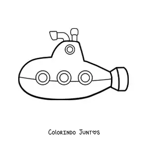 Desenho para colorir de um submarino em estilo cartum com periscopio e tres janelas