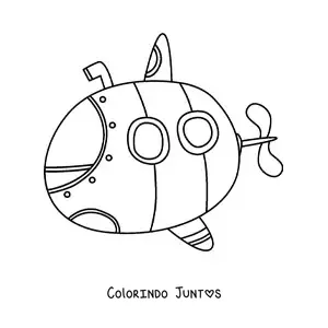 Desenho para colorir de um submarino em estilo cartum com periscopio e duas janelas