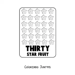 Desenho para colorir do numero 30 em ingles com frutas