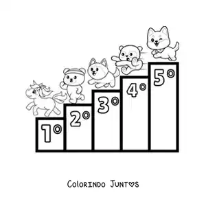 Desenho para colorir dos numeros ordinais de 1 a 5 para criancas com desenhos animados