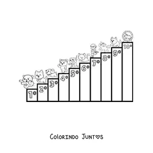 Desenho para colorir dos numeros ordinais de 1 a 10 para criancas com desenhos animados