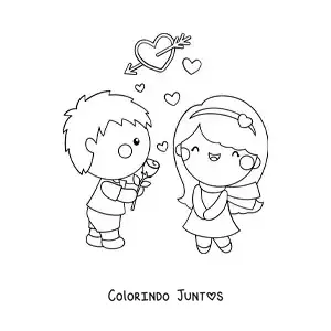 Desenho para colorir de menino dando uma rosa para a namorada