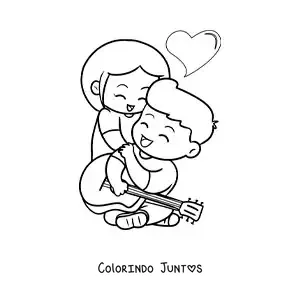 Desenho para colorir de menino dedicando uma cancao para a namorada