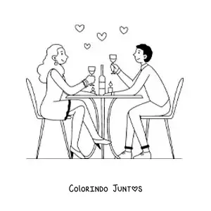 Desenho para colorir de casal de namorados apaixonados em um restaurante
