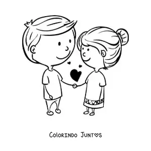 Desenho para colorir de casal de namorados apaixonados kawaii